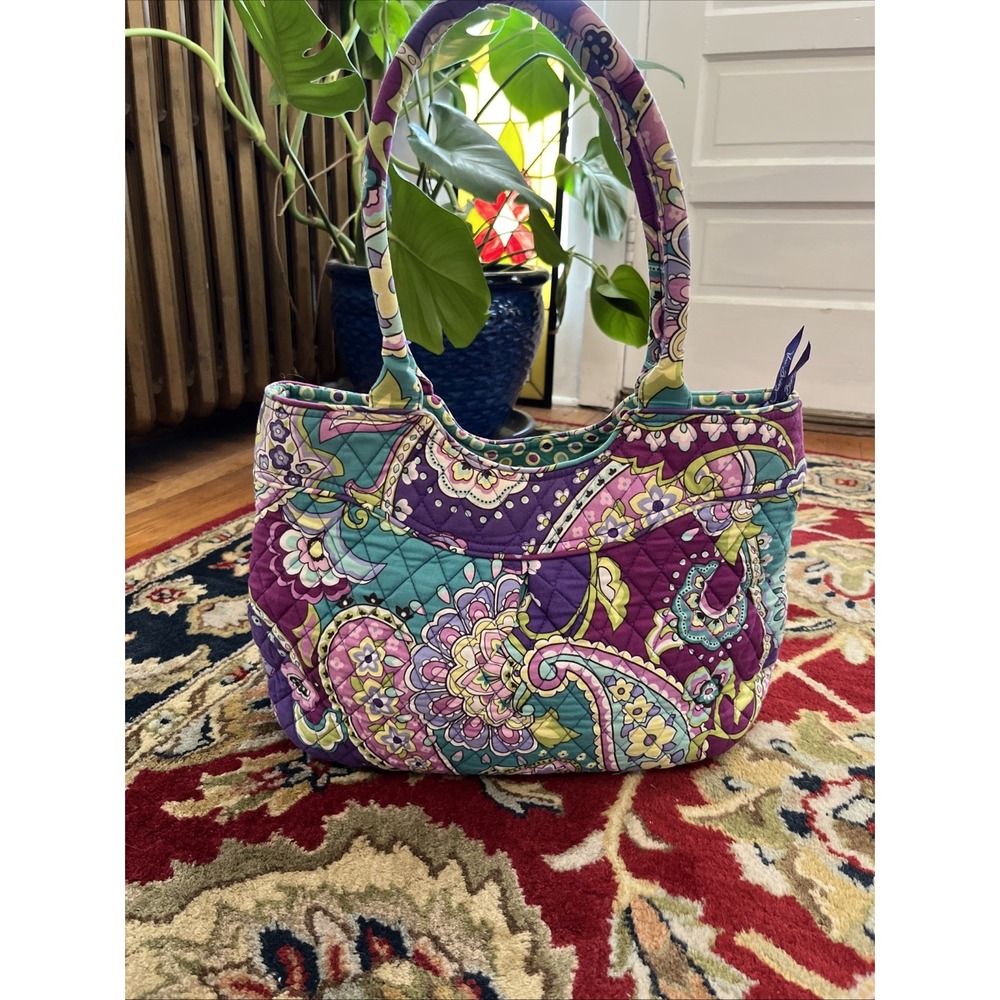 Vera Bradley Cotton Heather Glenna Hand Bag Purse Satchel Purple Paisley Fabric